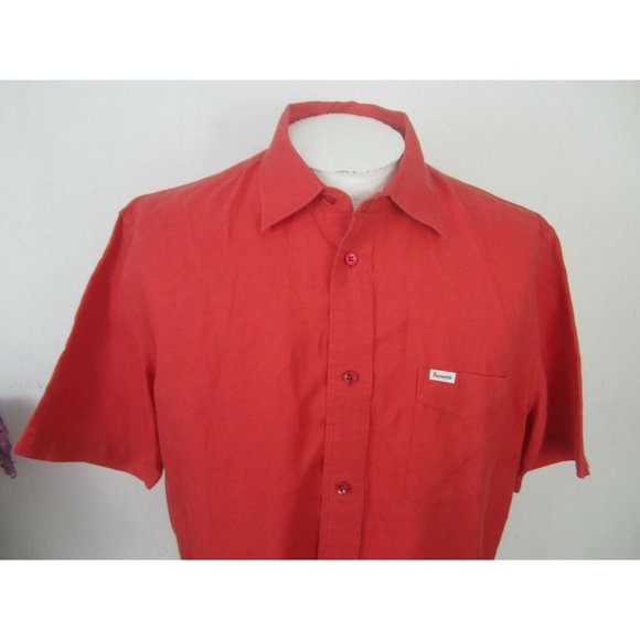 Faconnable Men shirt short sleeve pit to pit 26 L classic linen red vintage - Picture 4 of 12